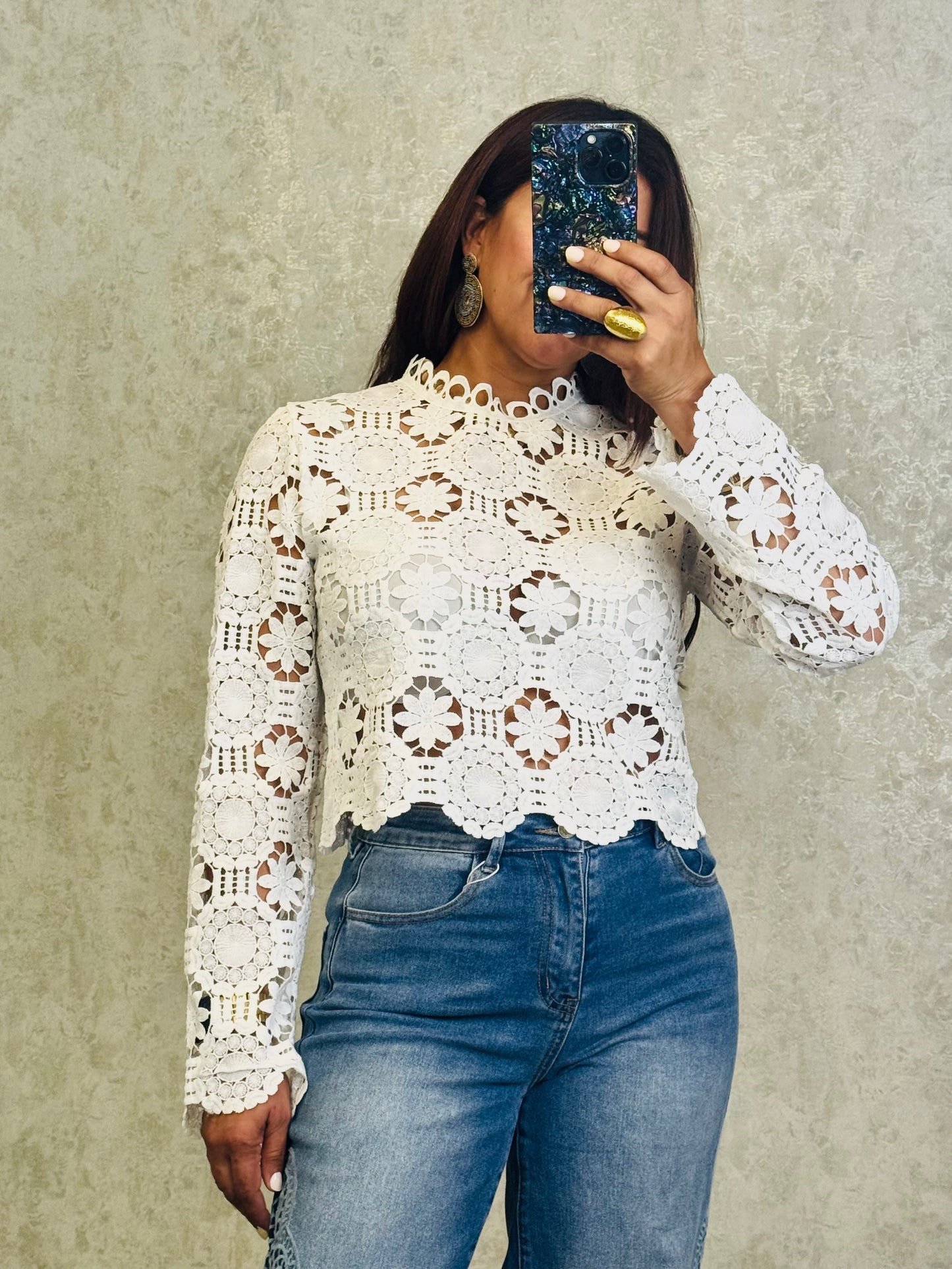 White Knit Long Sleeve Top