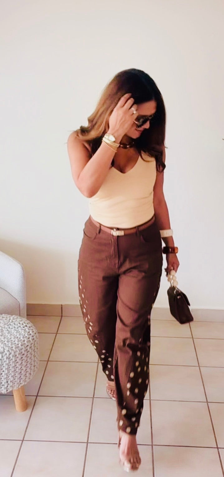 Mocha Dots Barrel Pants