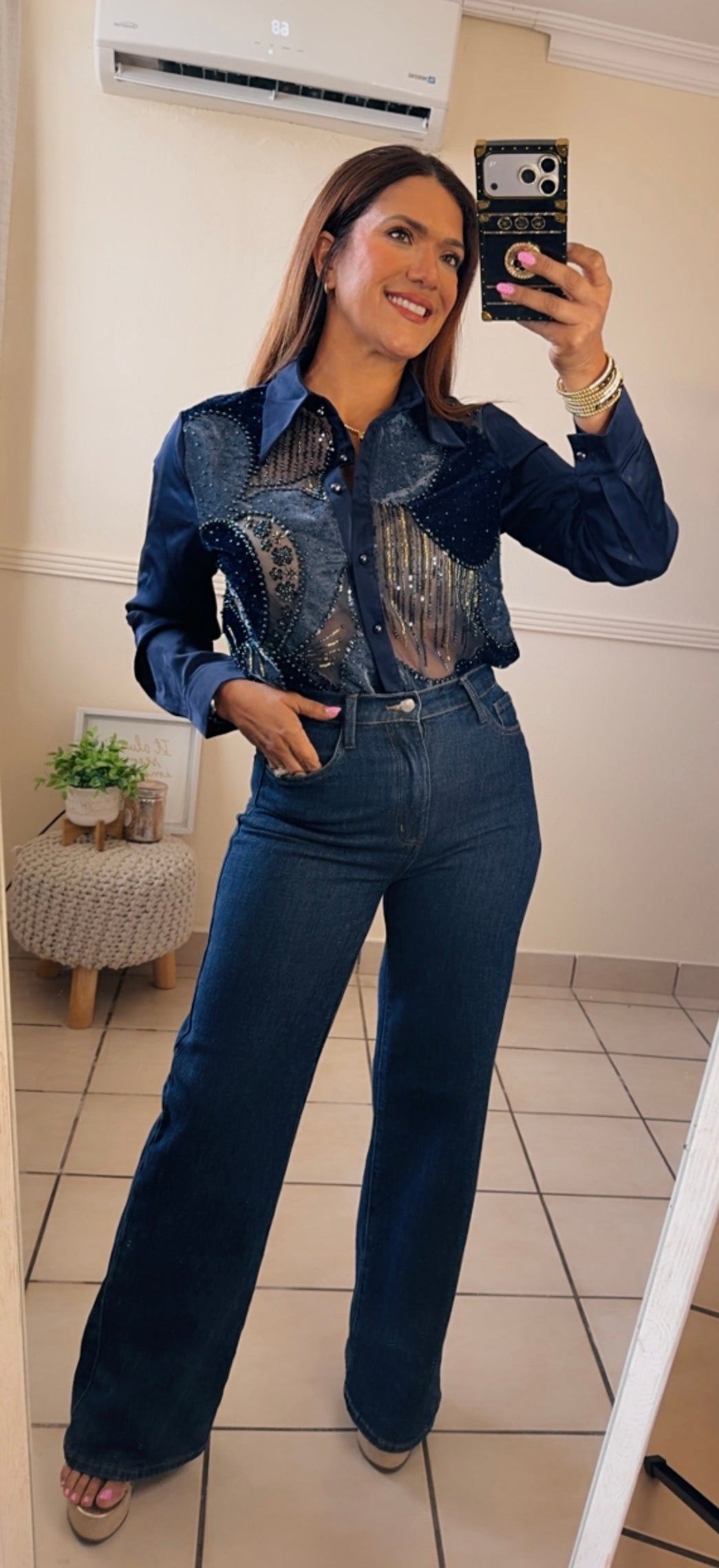 Navy Blue detail blouse