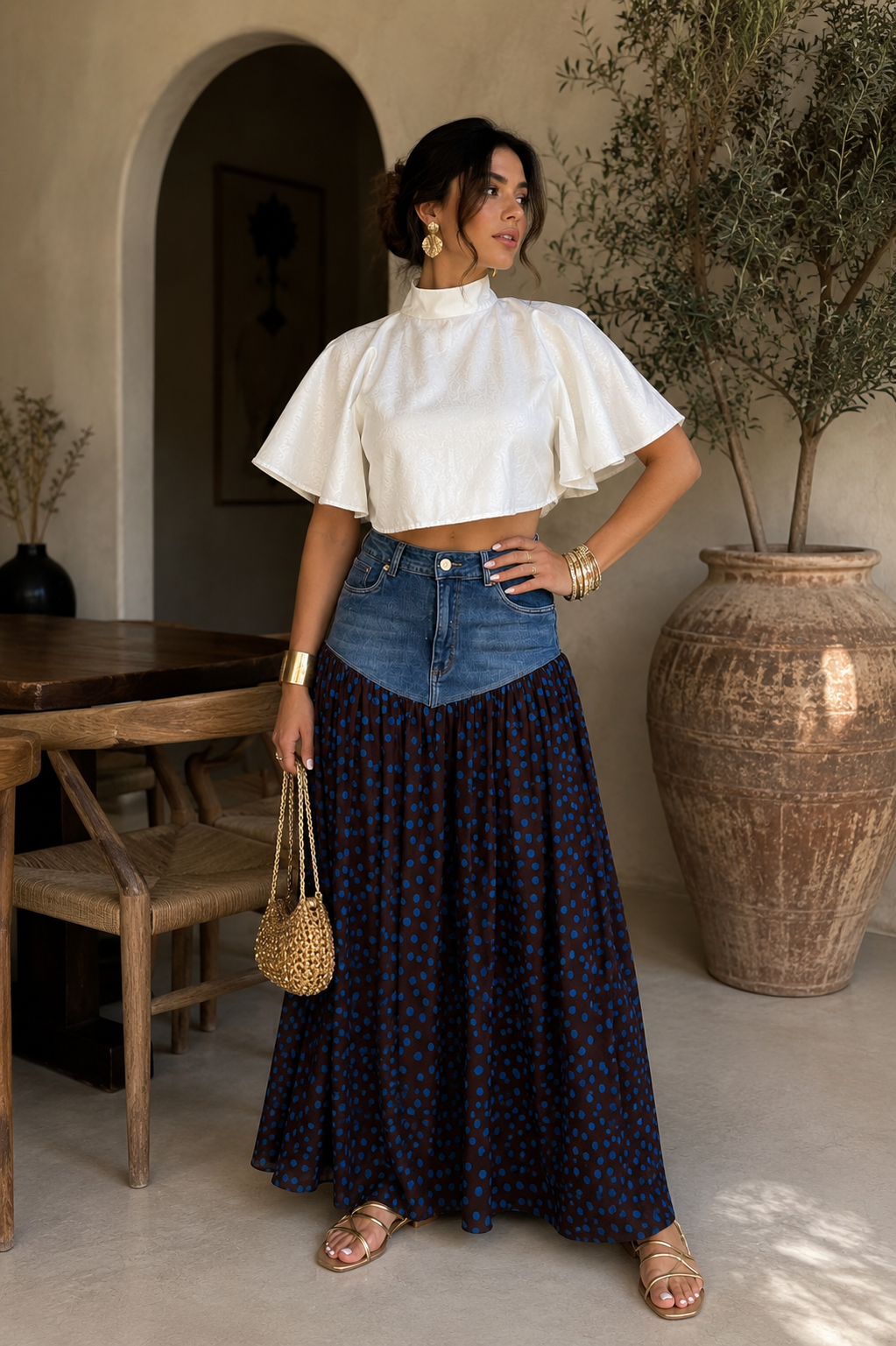 Polka Dot Mesh Skirt/Blue