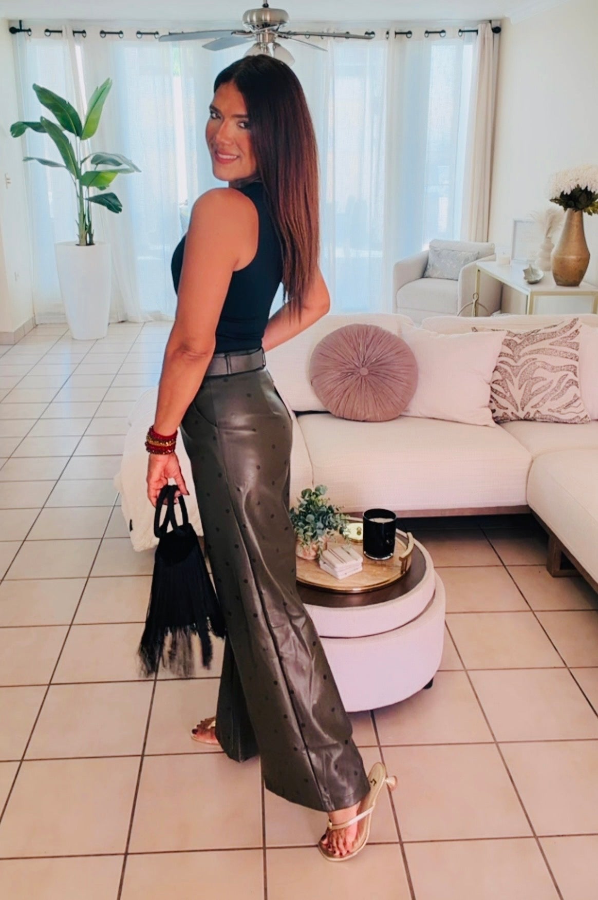 Olive Dots Leather Pants