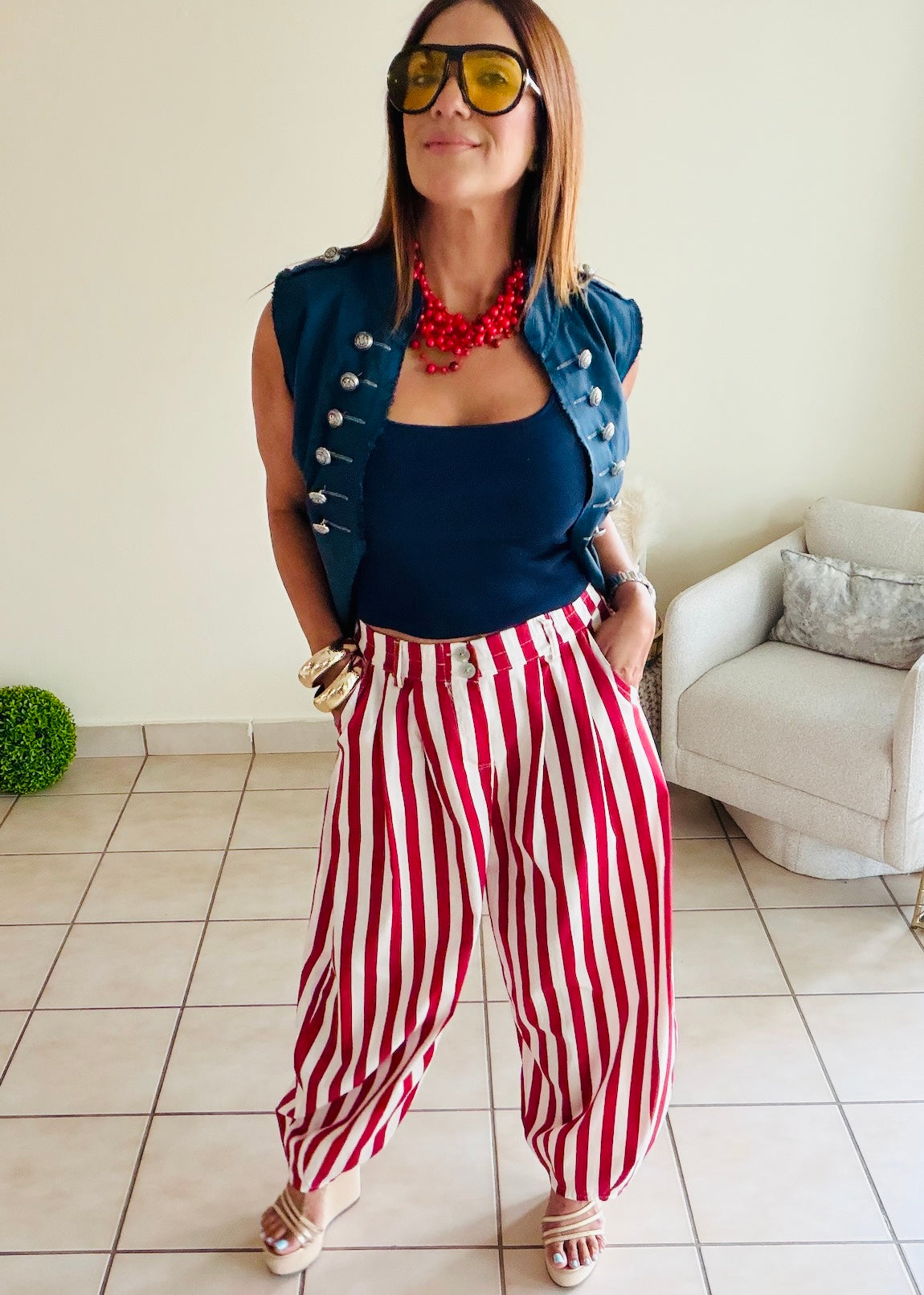 Striped Bow Red Pants