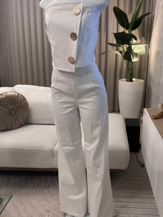 Strapless Navy Jeans - Golden details