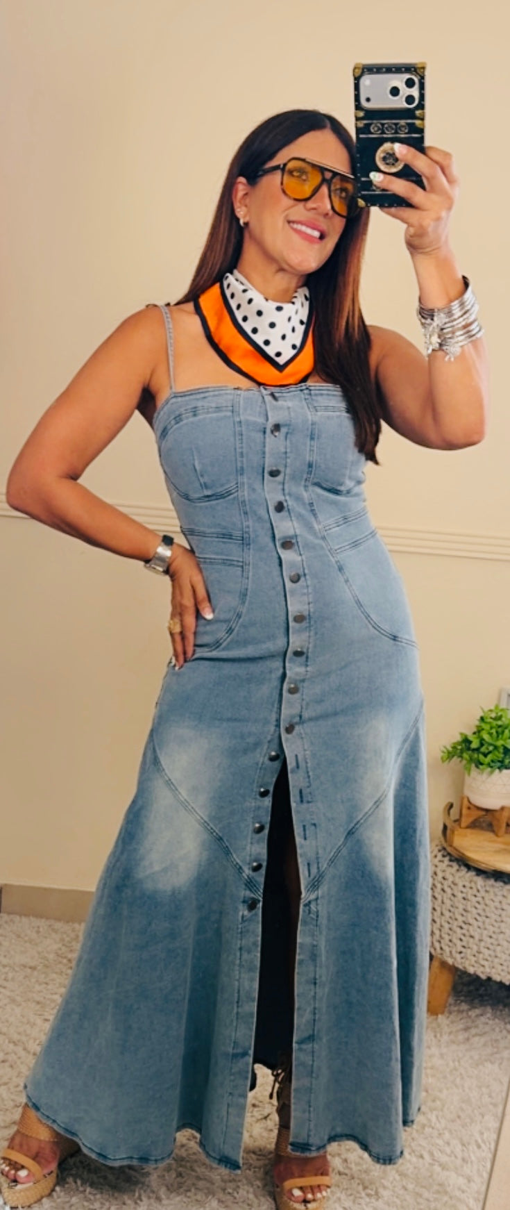 Button-front Denim Maxi Dress
