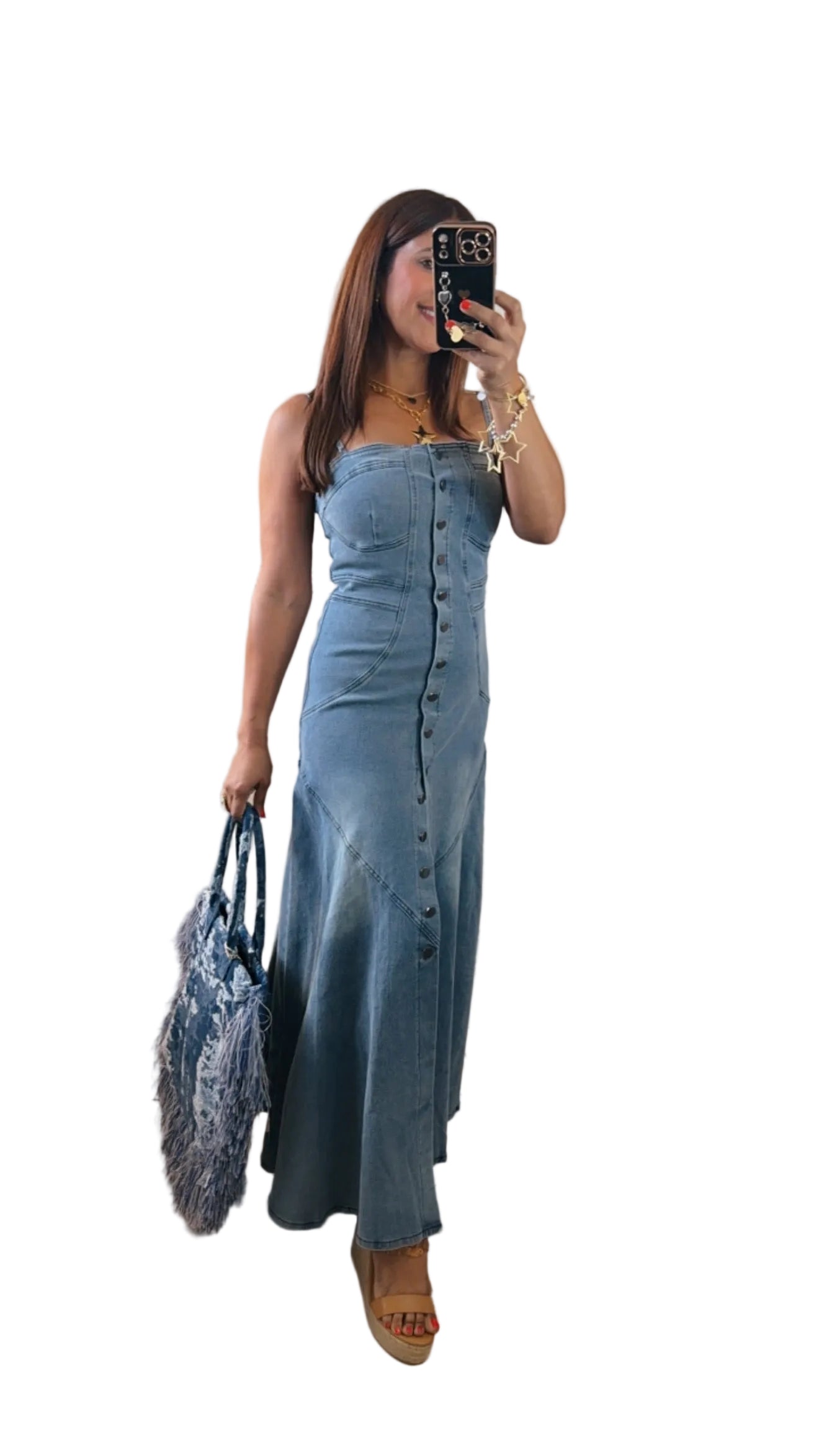 Button-front Denim Maxi Dress