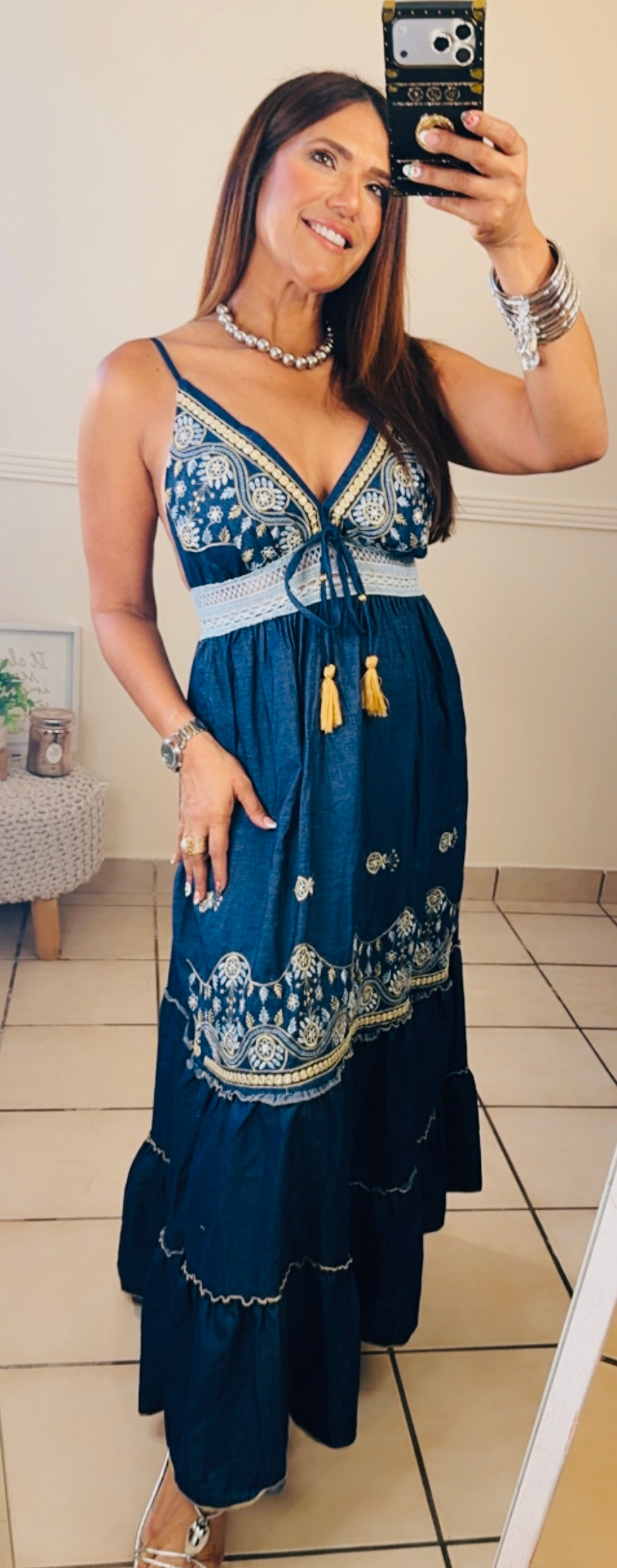 Italian Embroidered Boho Maxi Dress