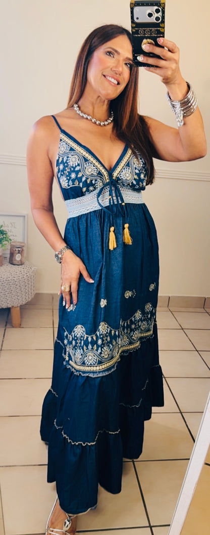 Italian Embroidered Boho Maxi Dress