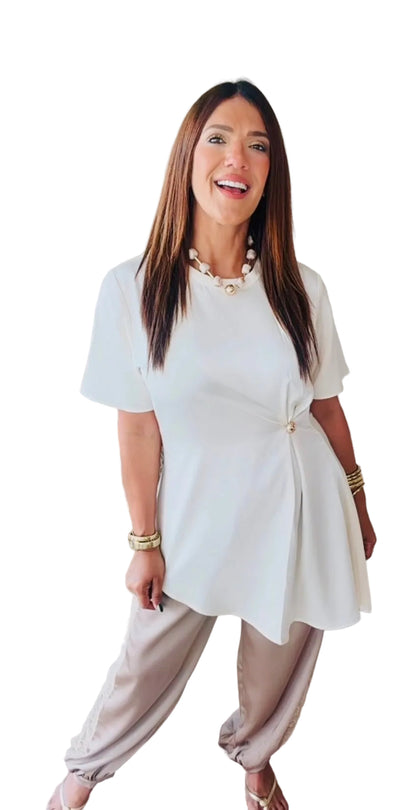 Asymmetrical beige blouse