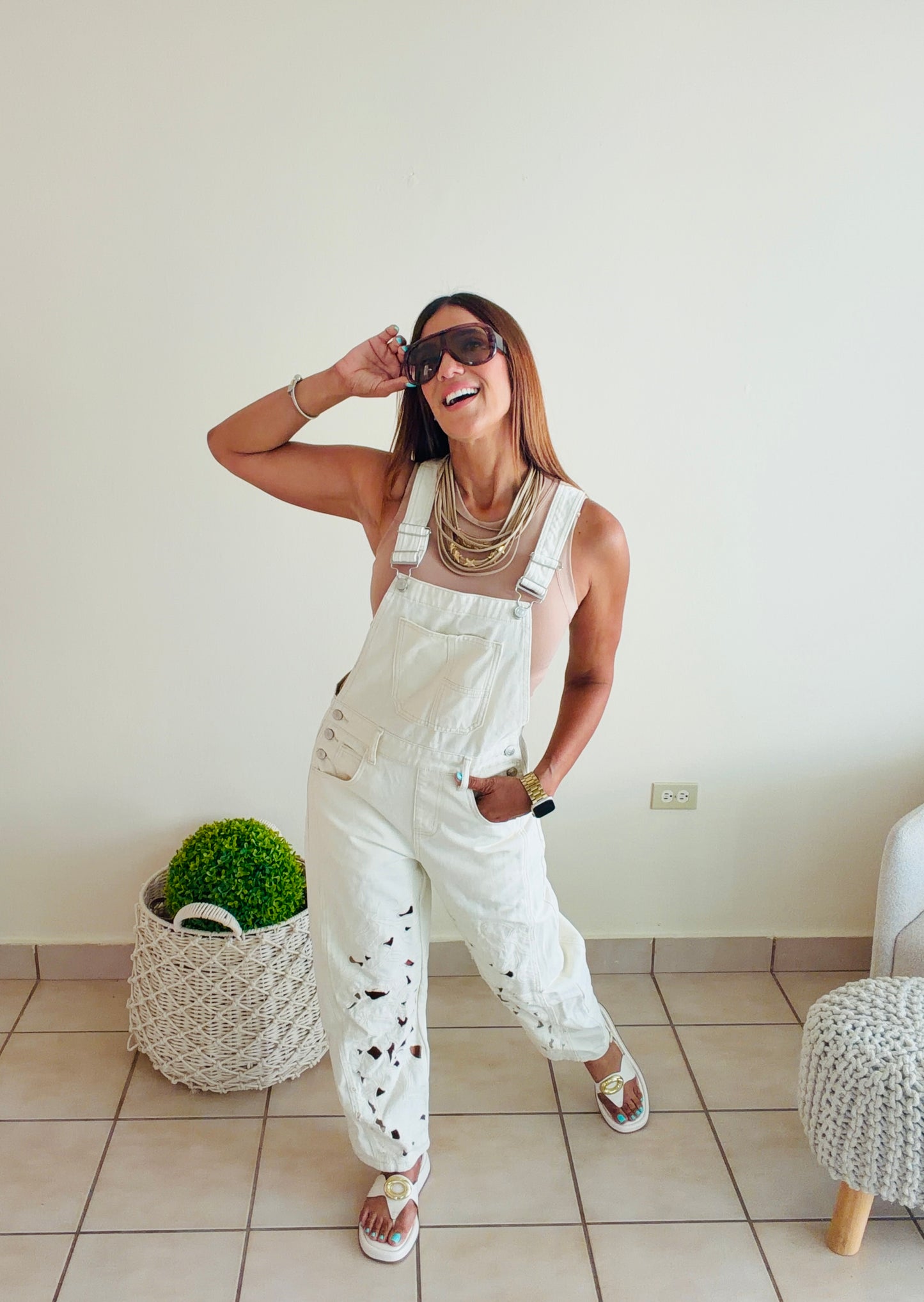 Embroidered Overall Jumpsuit
