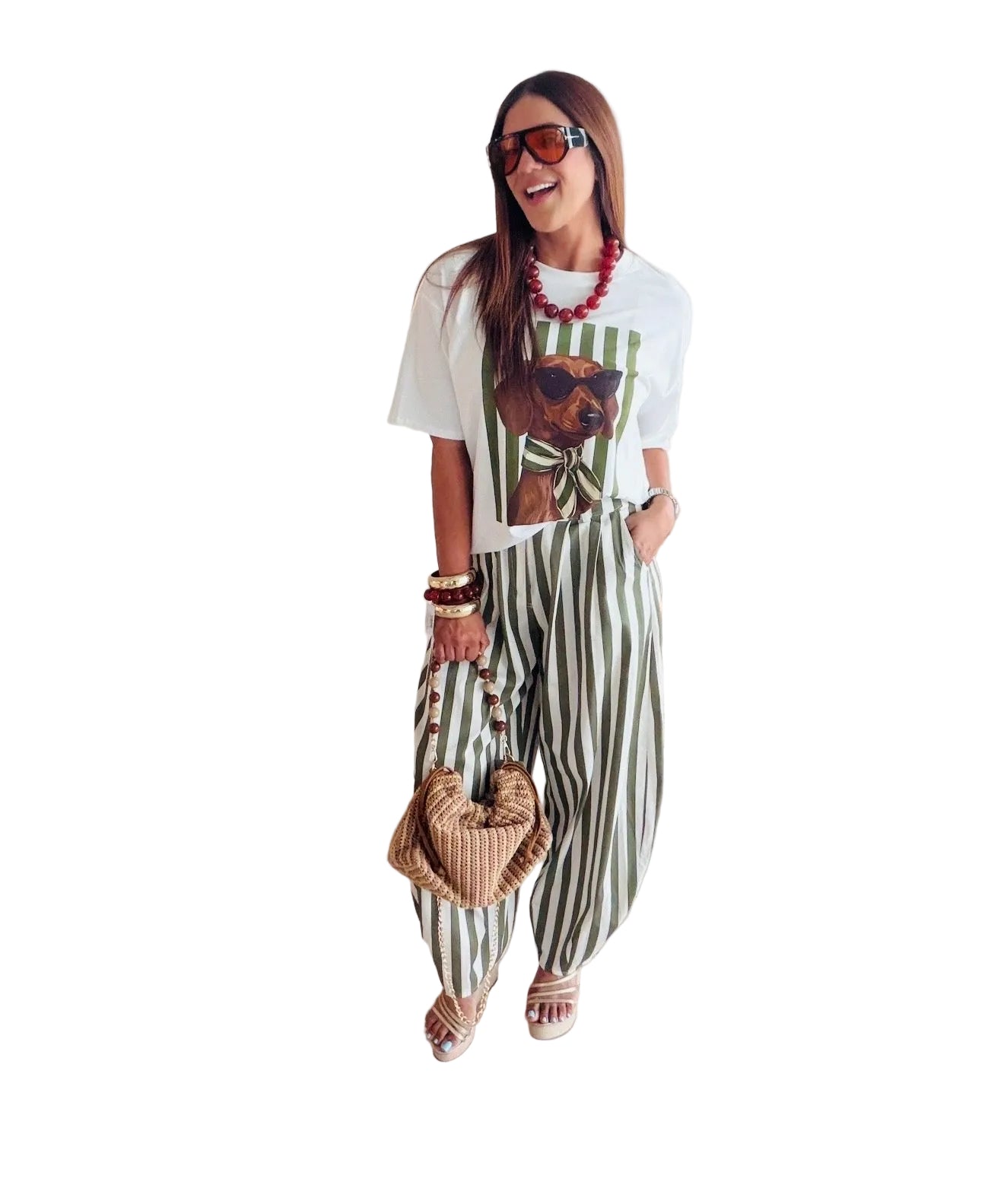 Stripe green Barrel pants