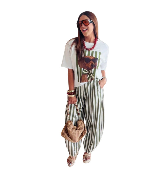Stripe green Barrel pants