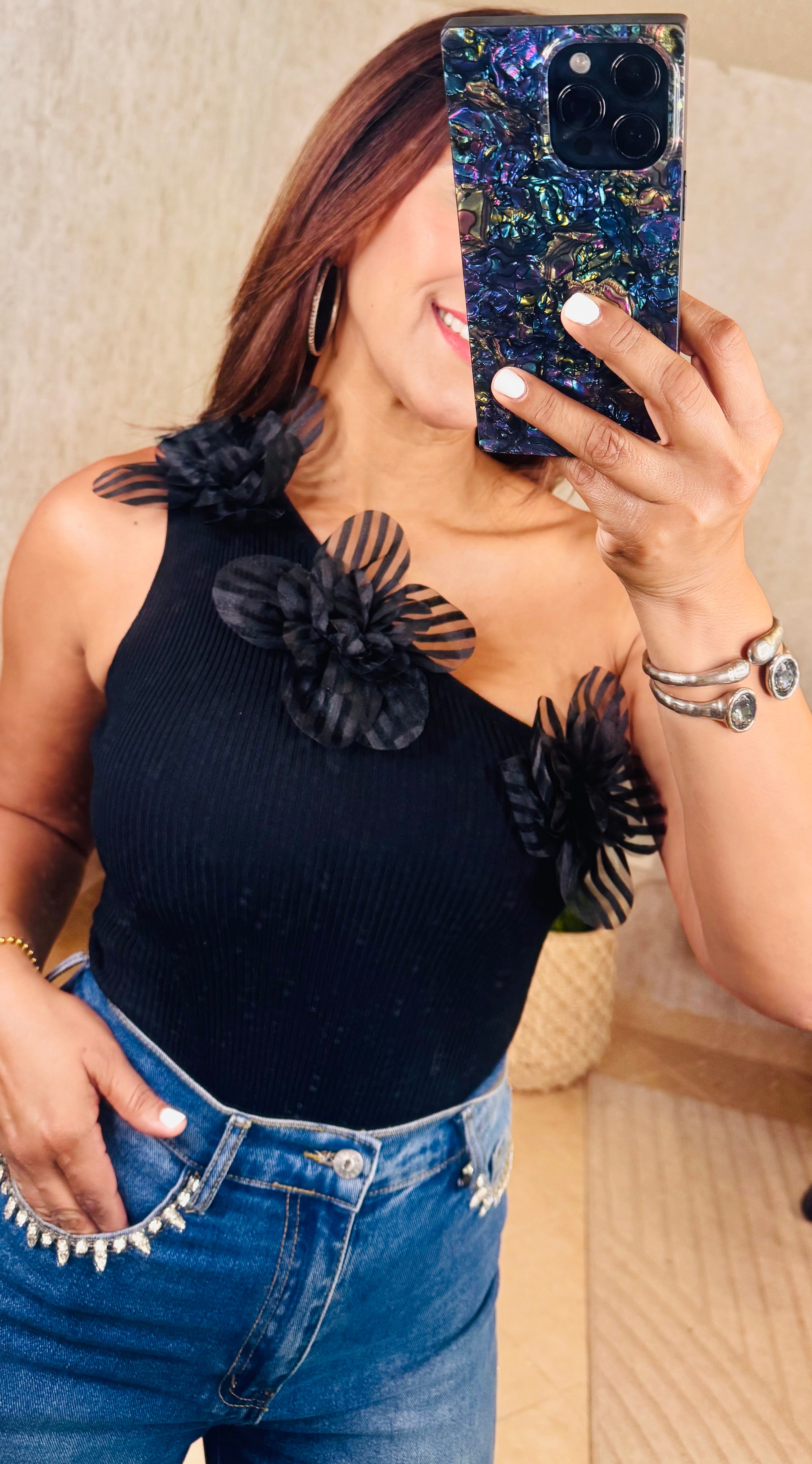 Black flower Bodysuite