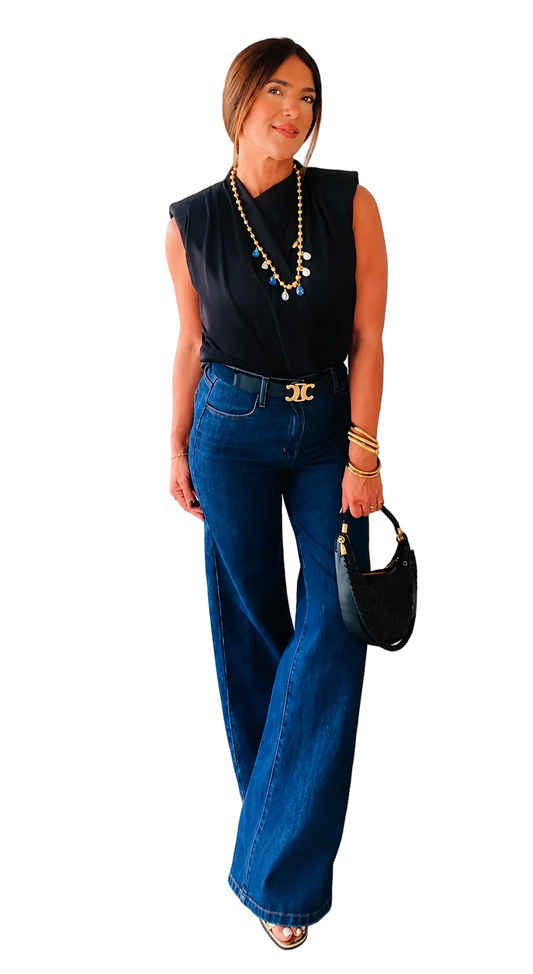 Satin High Neck Shoulder Pad/ Black