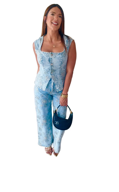 Blue Paisley Denim Set