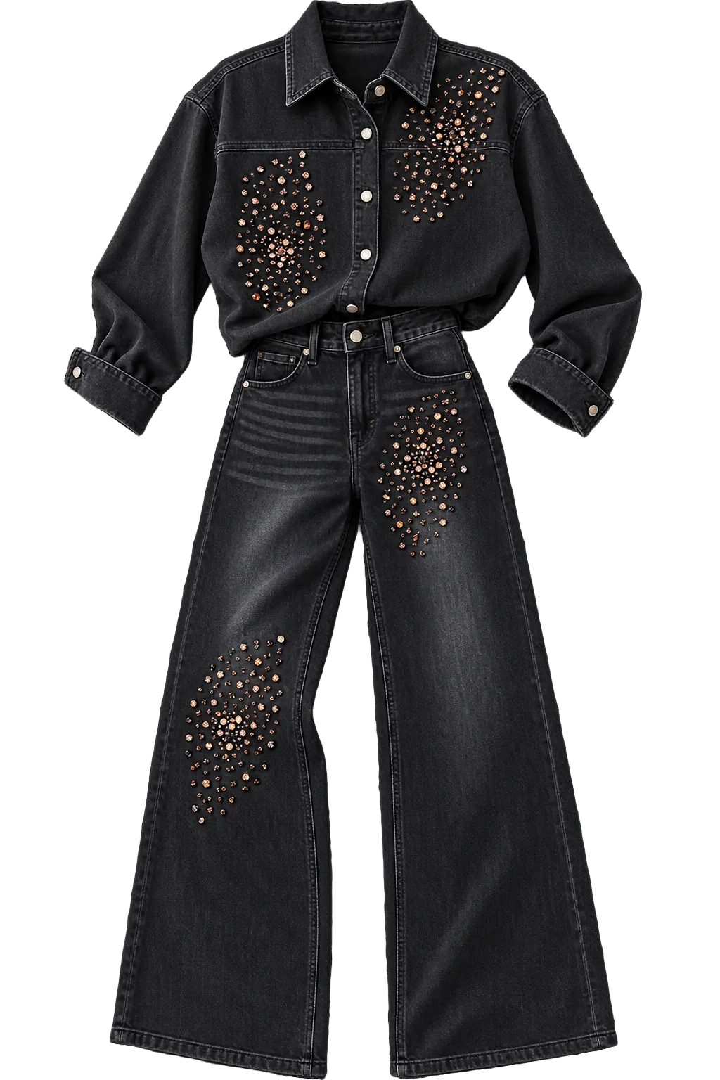 Embellished Wide Leg Jeans/Italian