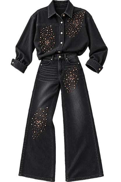 Embellished Wide Leg Jeans/Italian
