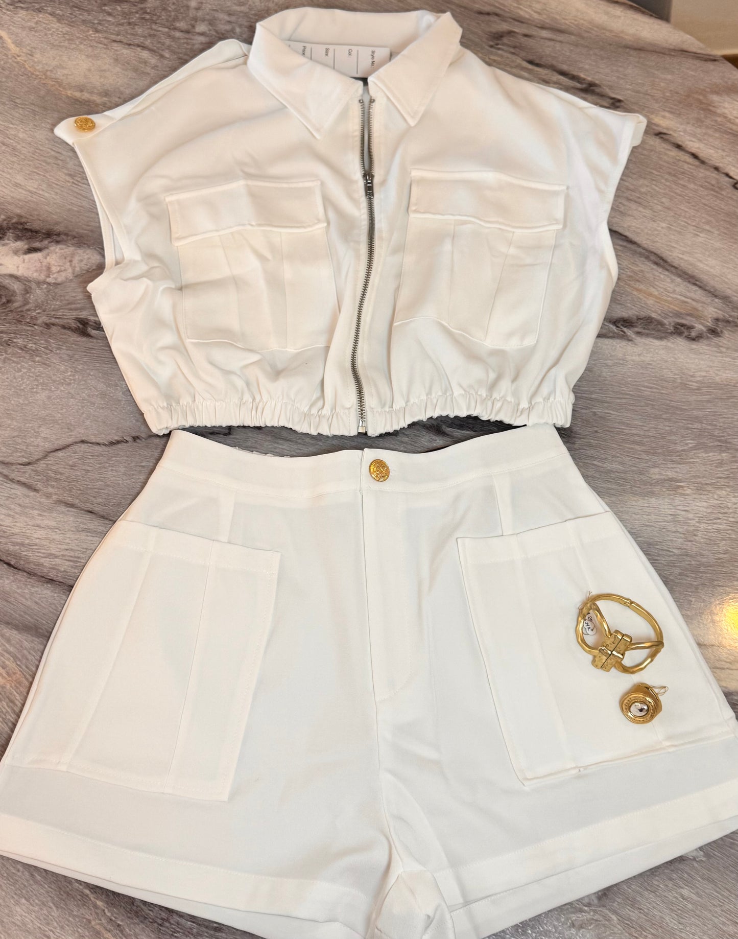 White set- golden buttons detail
