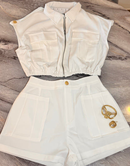 White set- golden buttons detail
