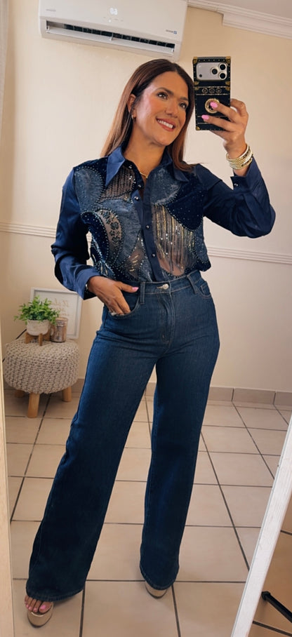 Navy Blue detail blouse