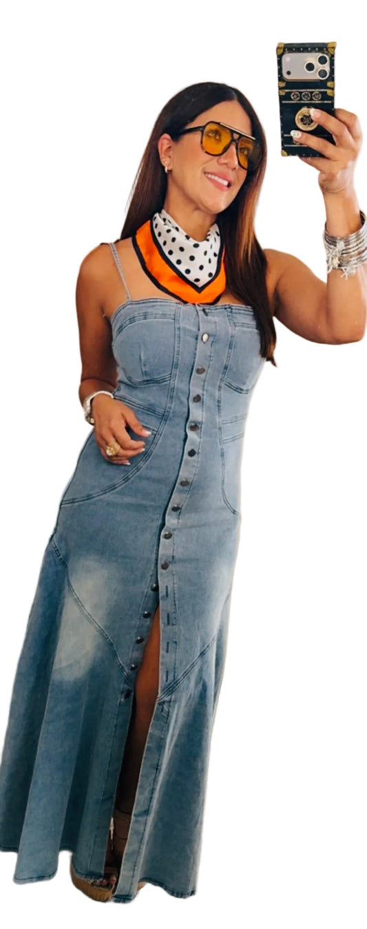 Button-front Denim Maxi Dress