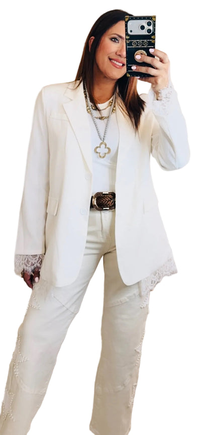 Italian Lace Blazer/White