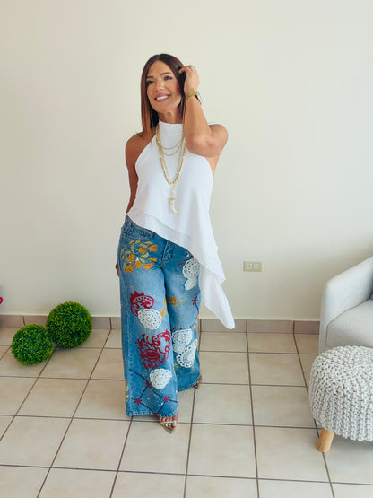 Embroidery Wide Leg Denim/ PRE-ORDER