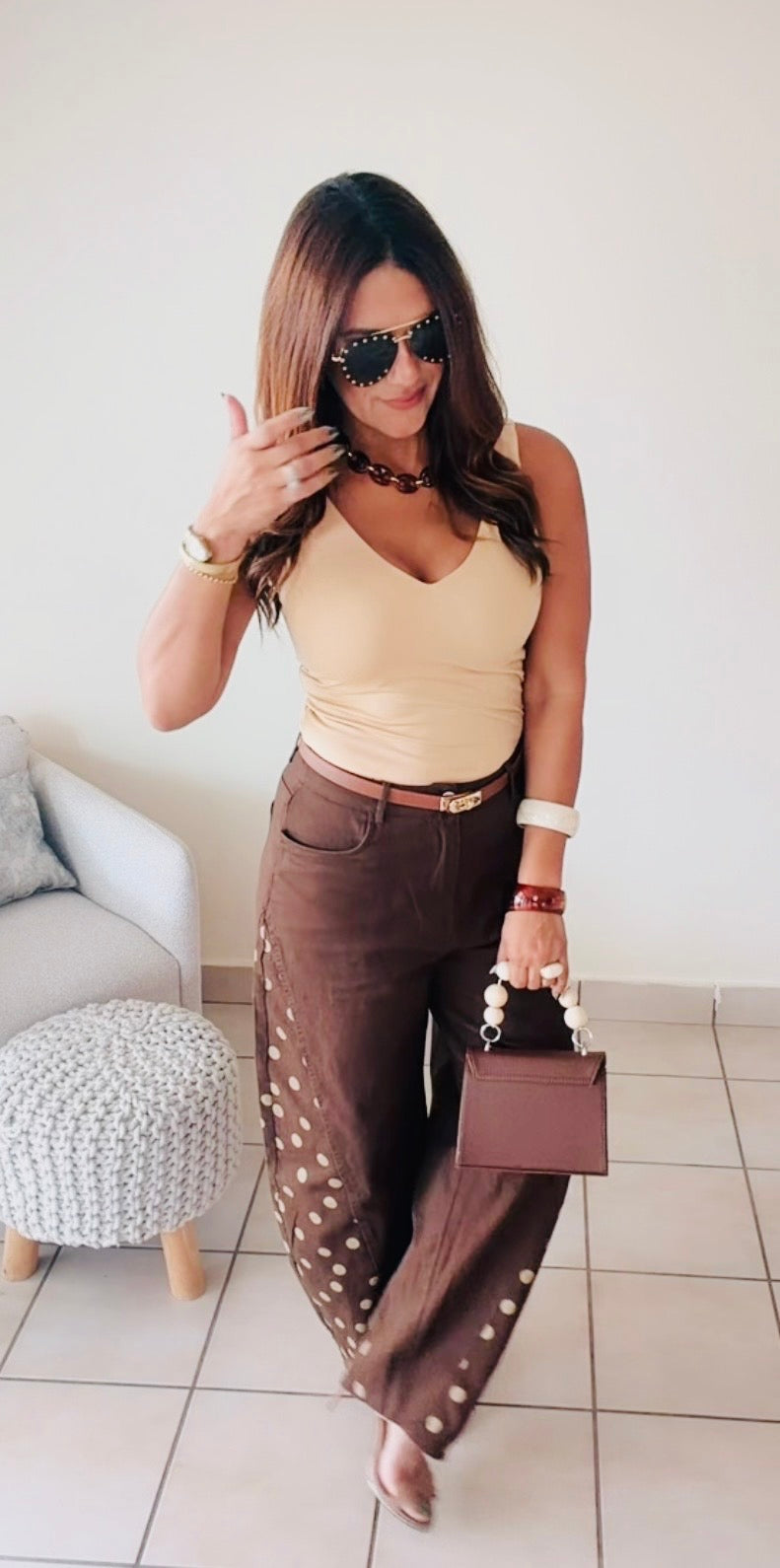 Mocha Dots Barrel Pants