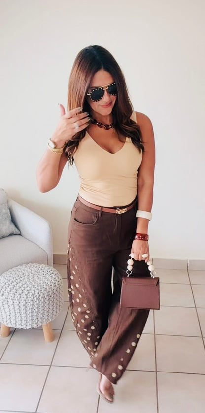 Mocha Dots Barrel Pants