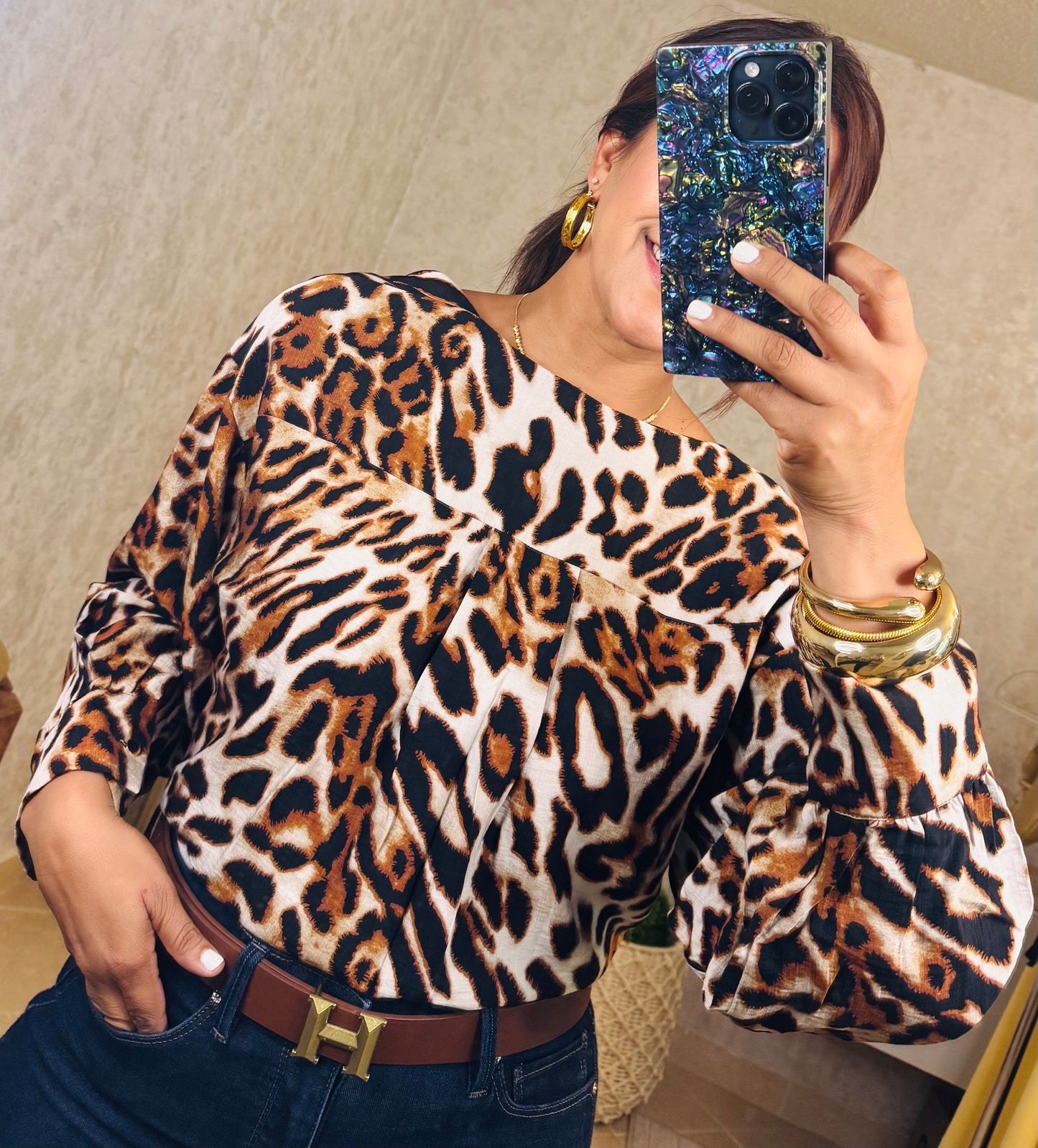 Leopard long sleeve blouse