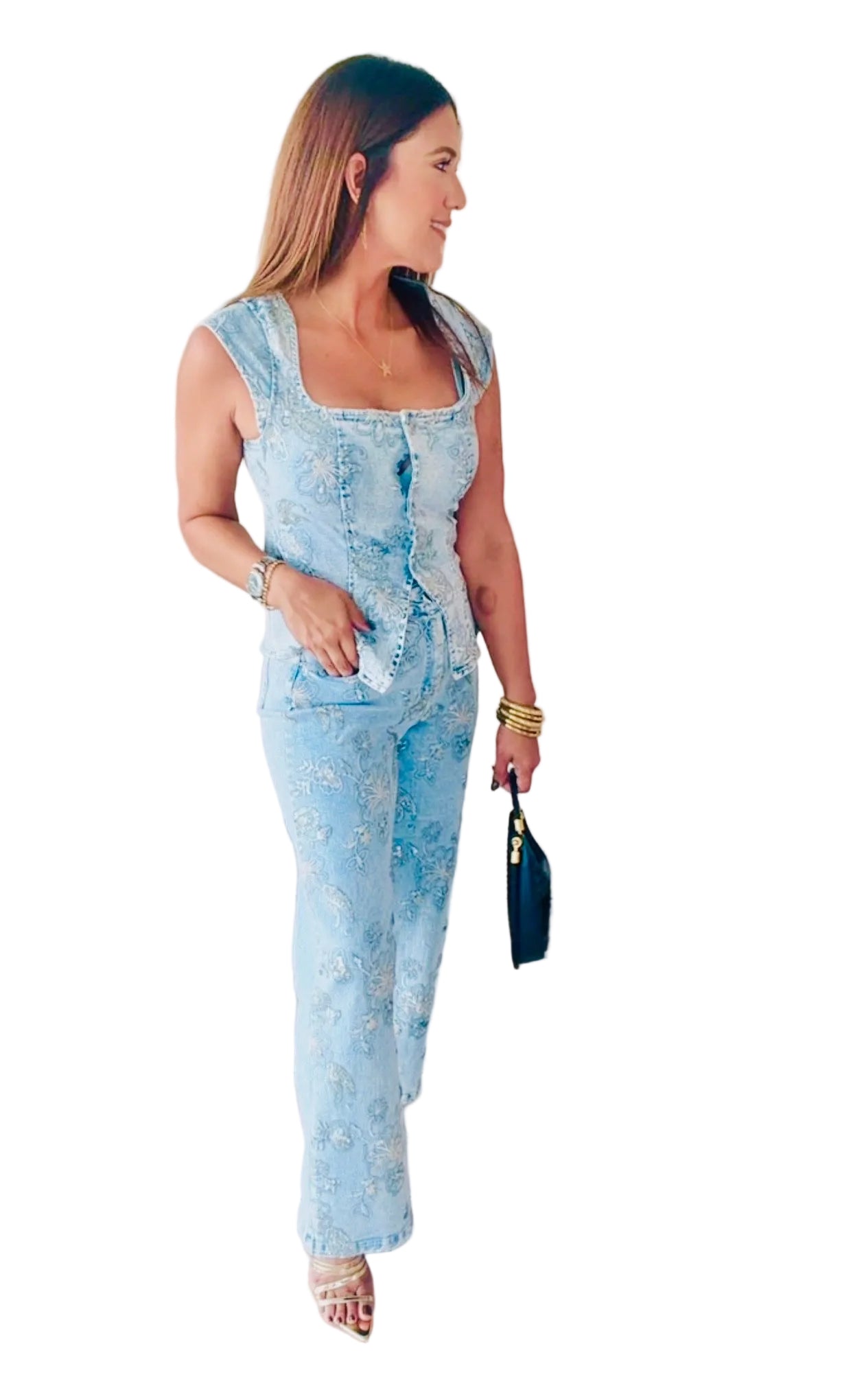 Blue Paisley Denim Set