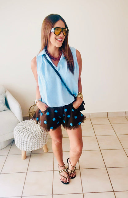 Blue Dot Fringe Shorts