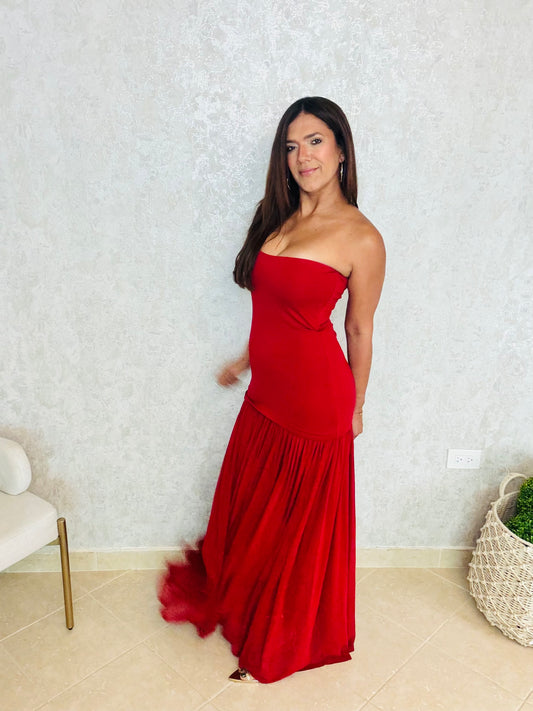 Lady in red dress