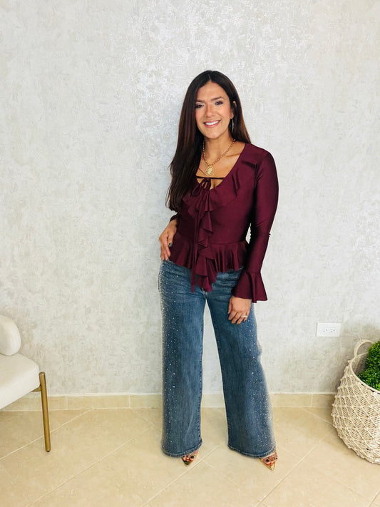 Velvet Ruffle Top