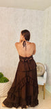 Chocolate Ruffle / Maxi Dress