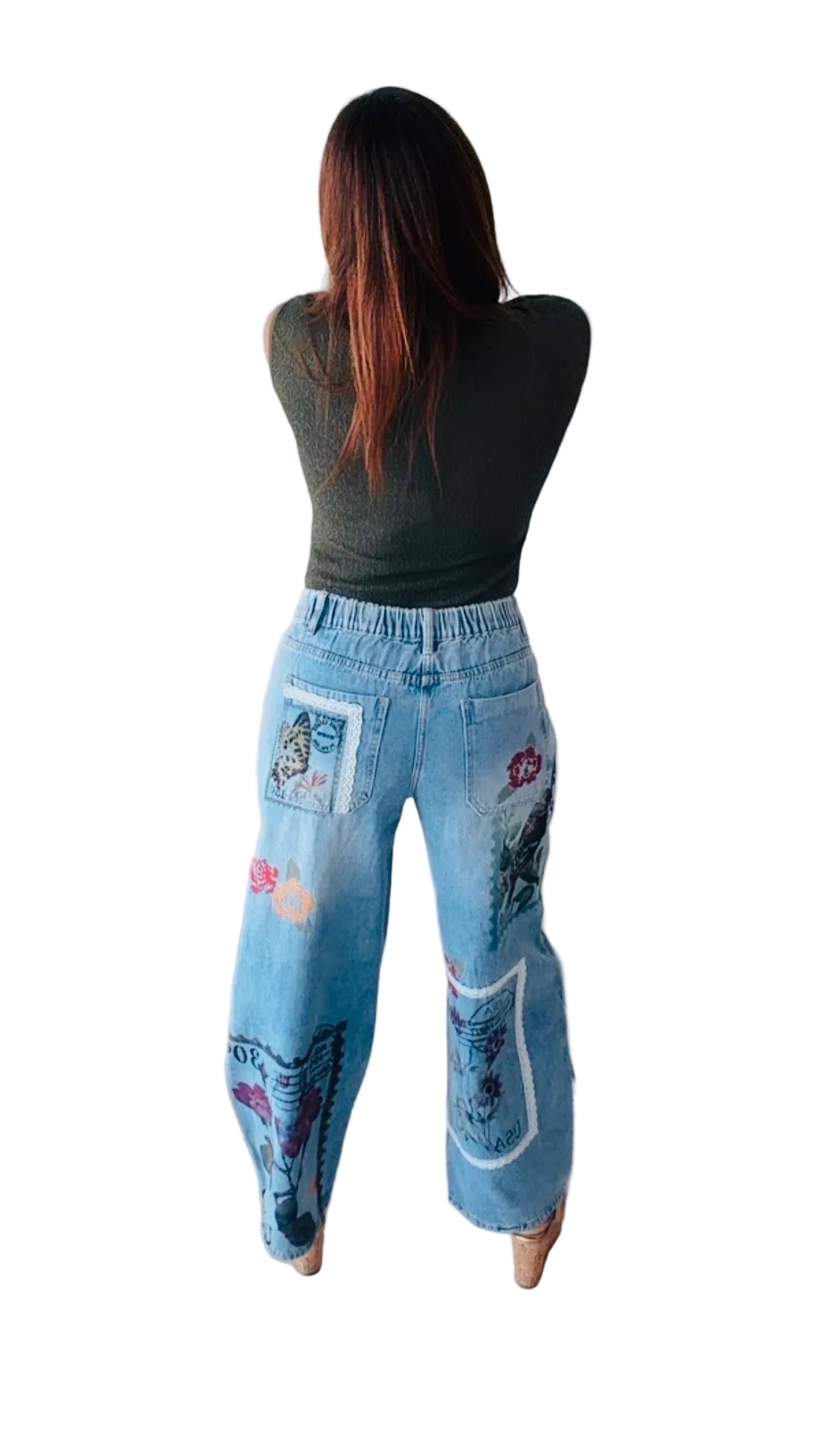 Print Embroidery Barrel Pant