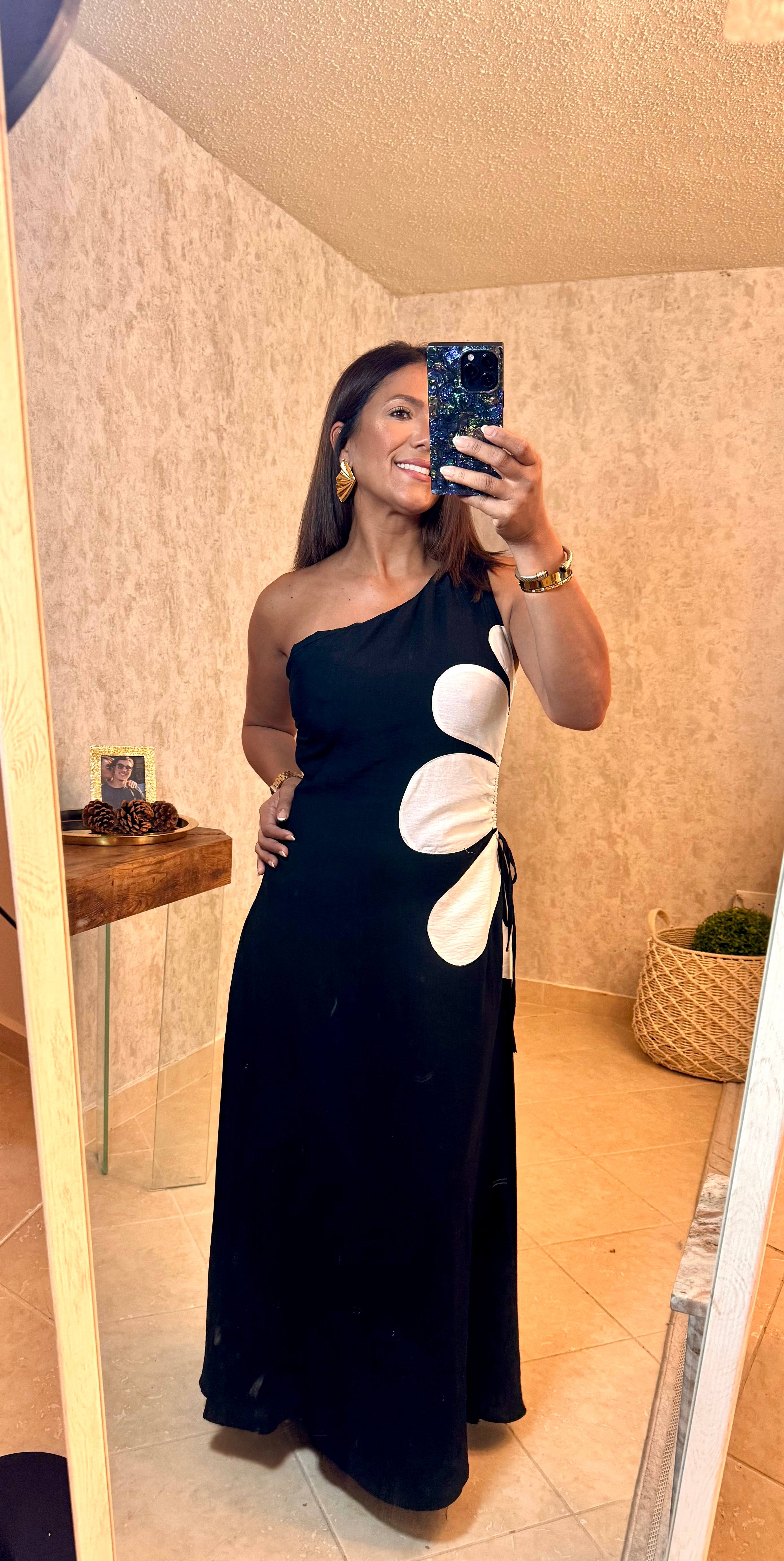 Black and Green White Flower Dress
