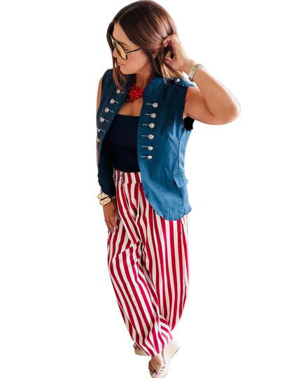 Striped Bow Red Pants