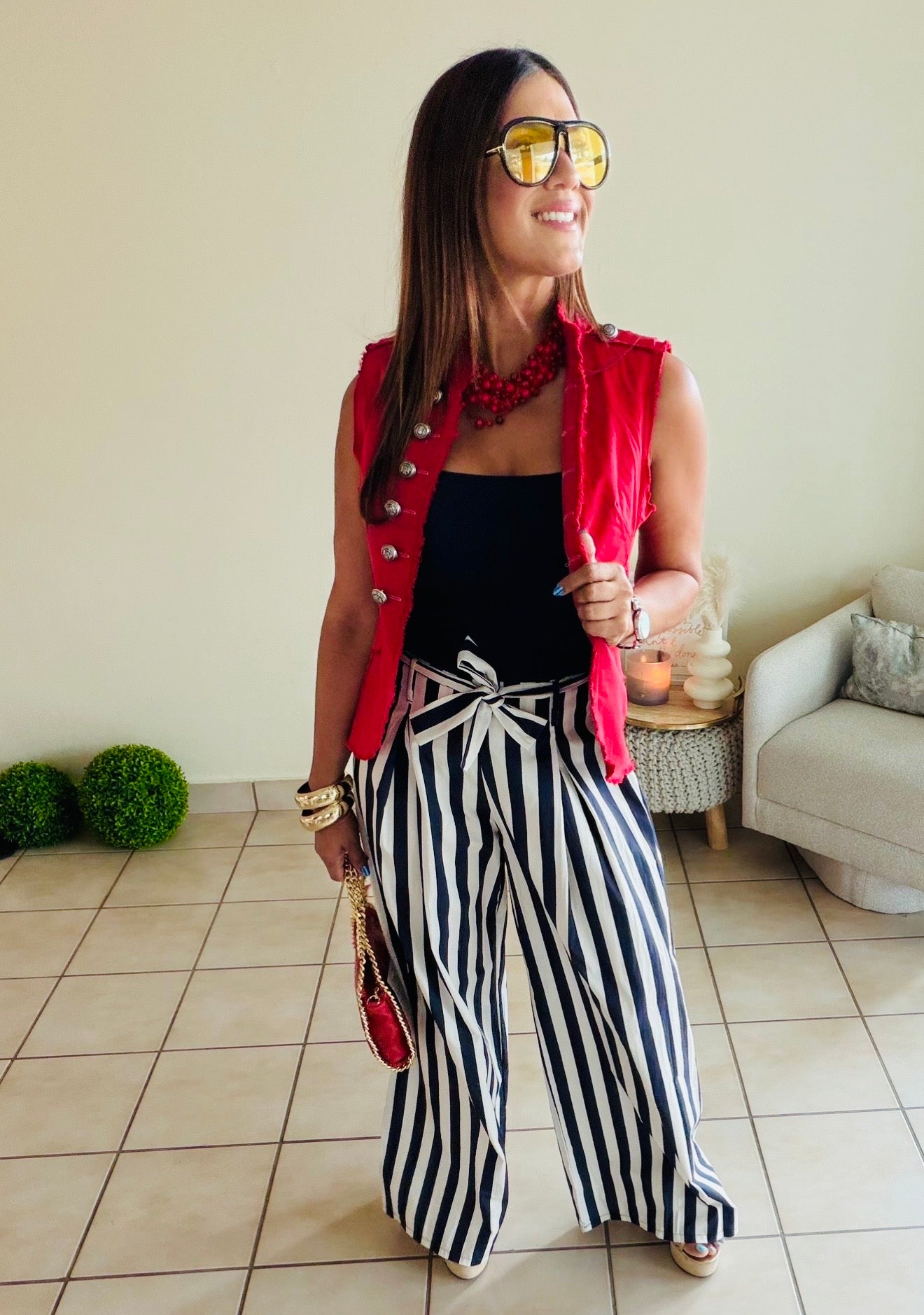 Striped Blue bow Pants