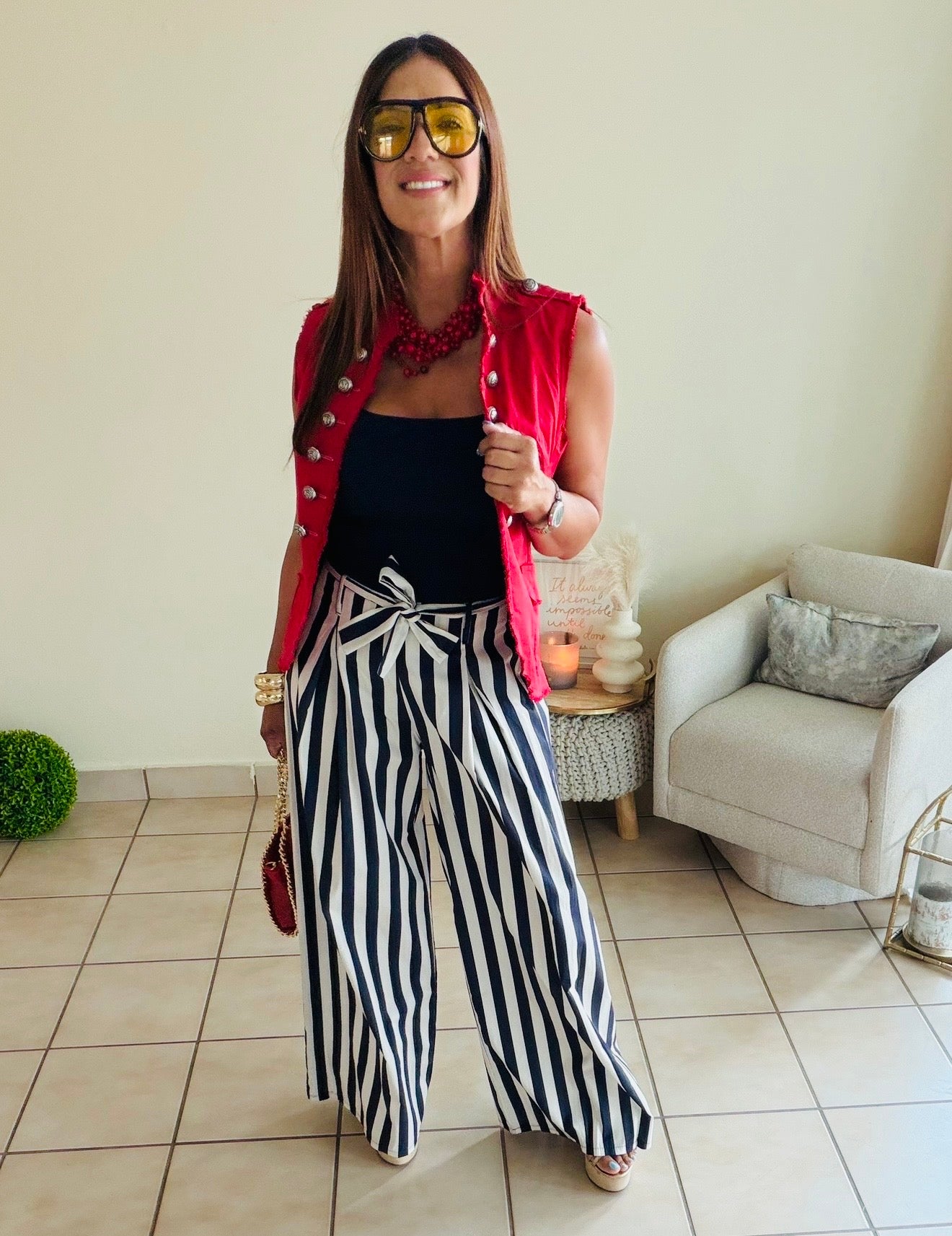 Striped Blue bow Pants