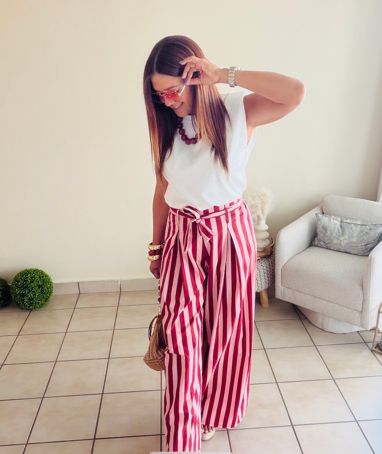 Striped Bow Red Pants