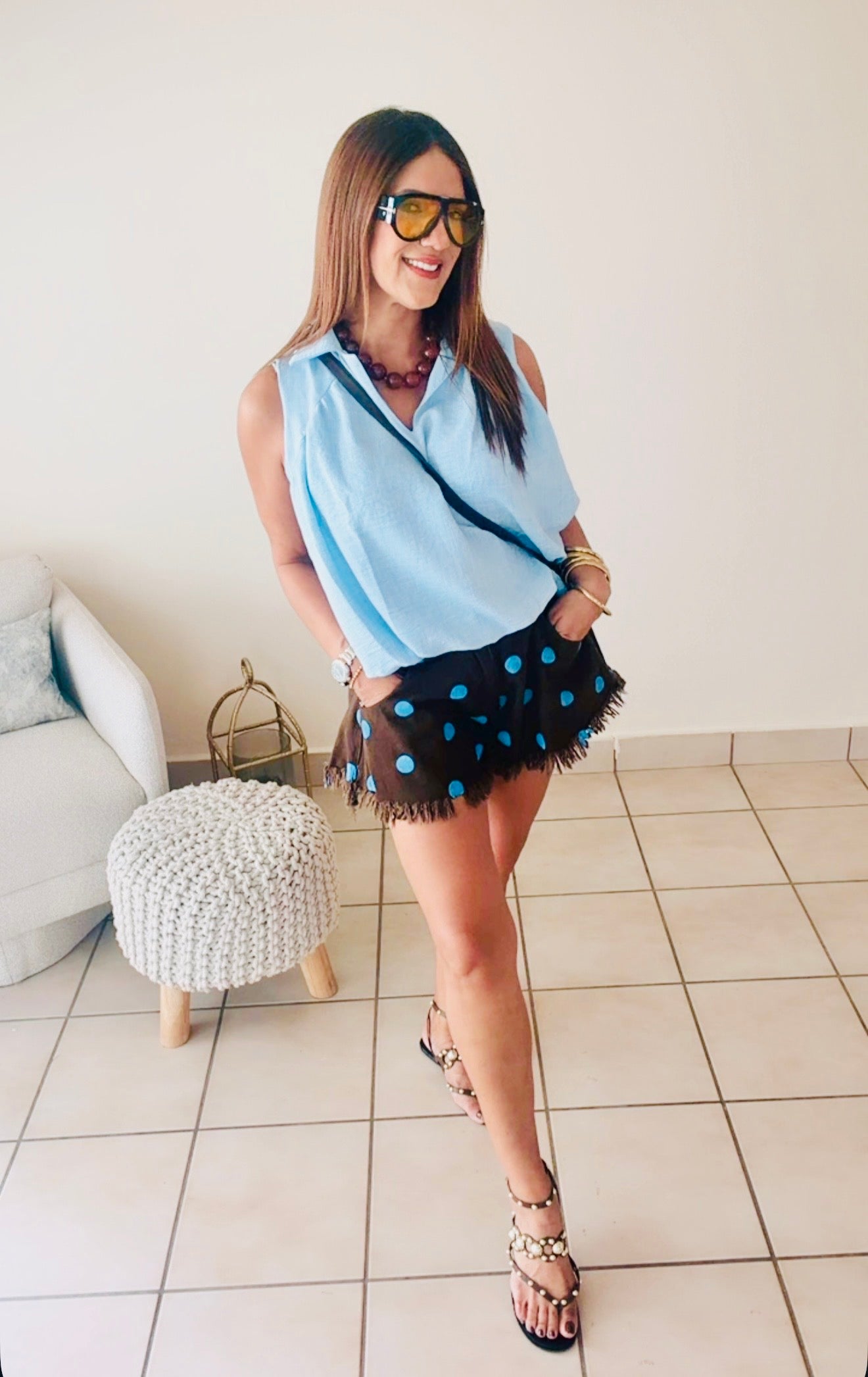 Blue Dot Fringe Shorts