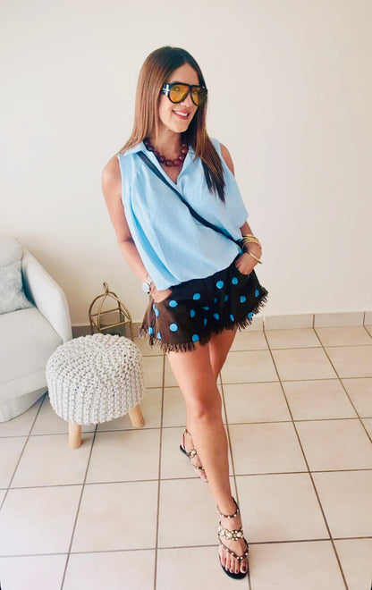 Blue Dot Fringe Shorts