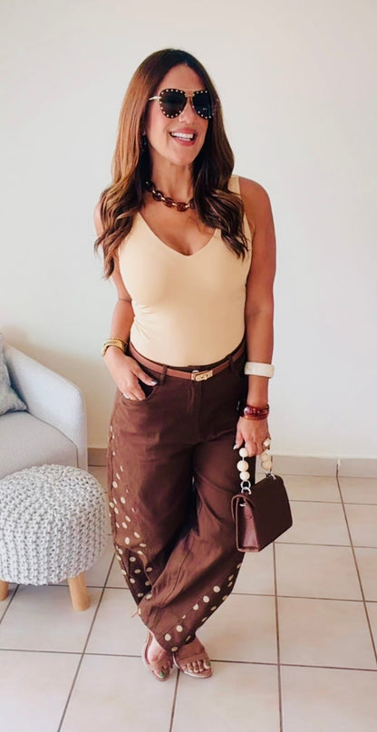 Mocha Dots Barrel Pants