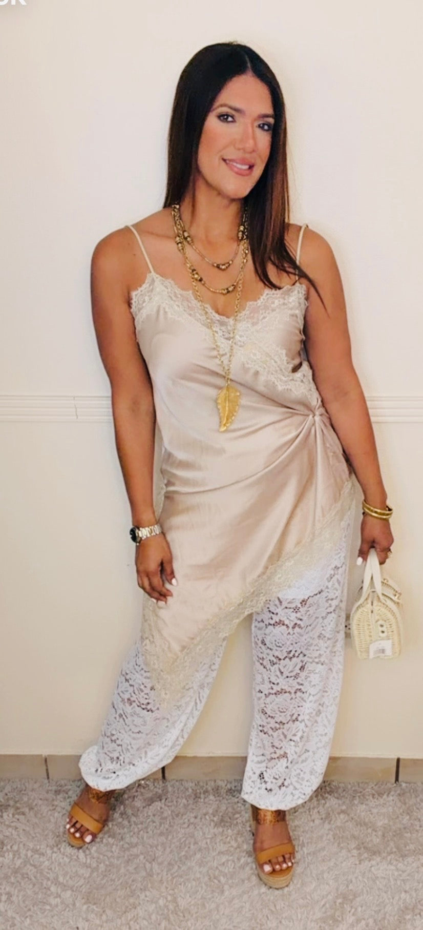 Asymmetric champagne Blouse / Italian