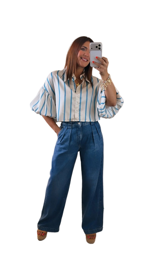 Puff Sleeve Cropped Blouse