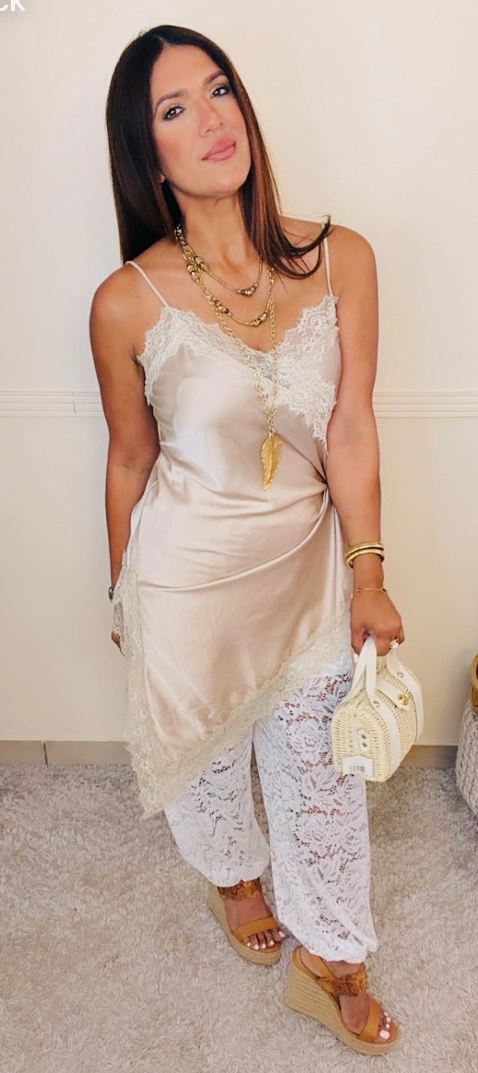 Asymmetric champagne Blouse / Italian