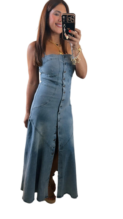 Button-front Denim Maxi Dress