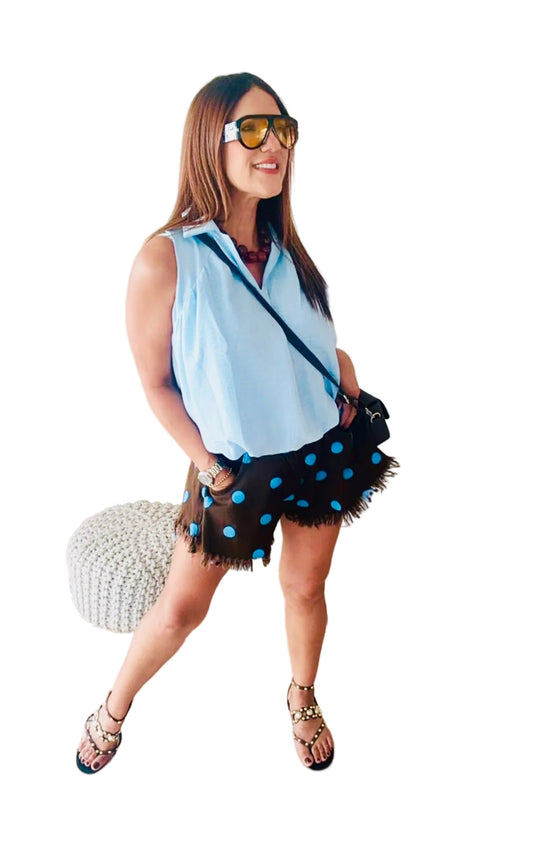 Blue Dot Fringe Shorts