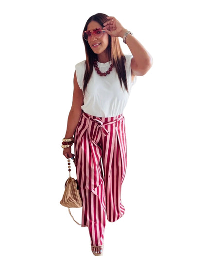 Striped Bow Red Pants