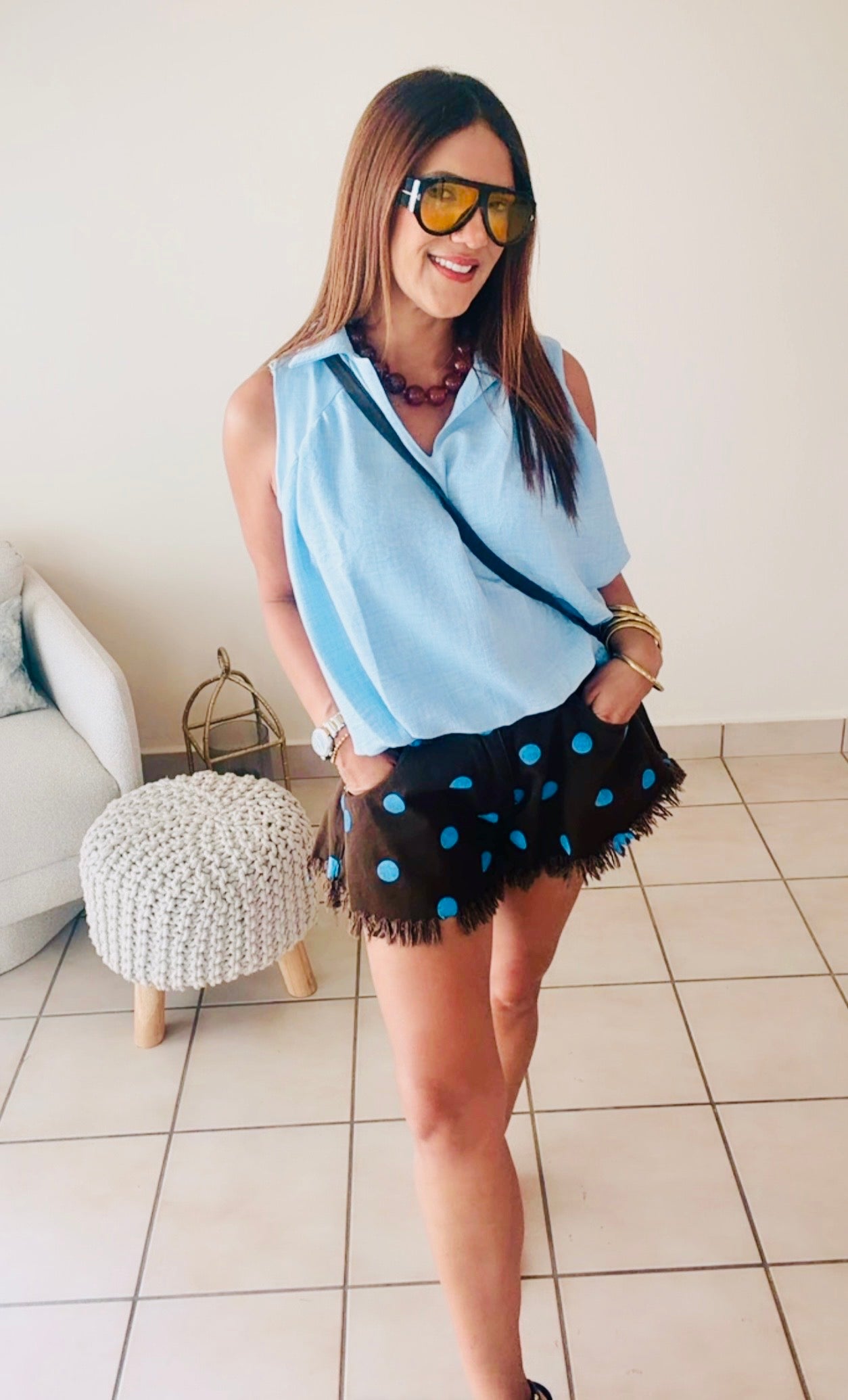 Blue Dot Fringe Shorts